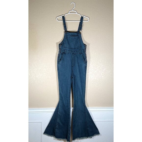 SHOW ME YOUR MUMU Berkeley Bell Overalls Frayed Hem in Dark Rainstorm - Picture 6 of 16